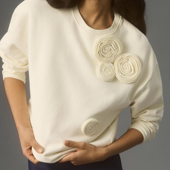 KULE Tops - KULE The Pauline Oversized Flower Sweatshirt XS NWT - Cream